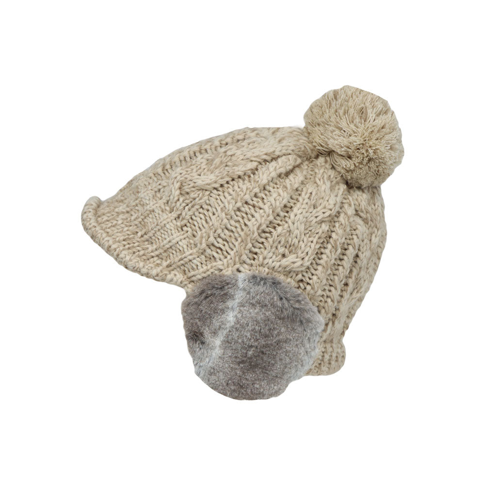 Winter Pom Knitted Cable Visor Earflaps Beanie Hat Mixed Color