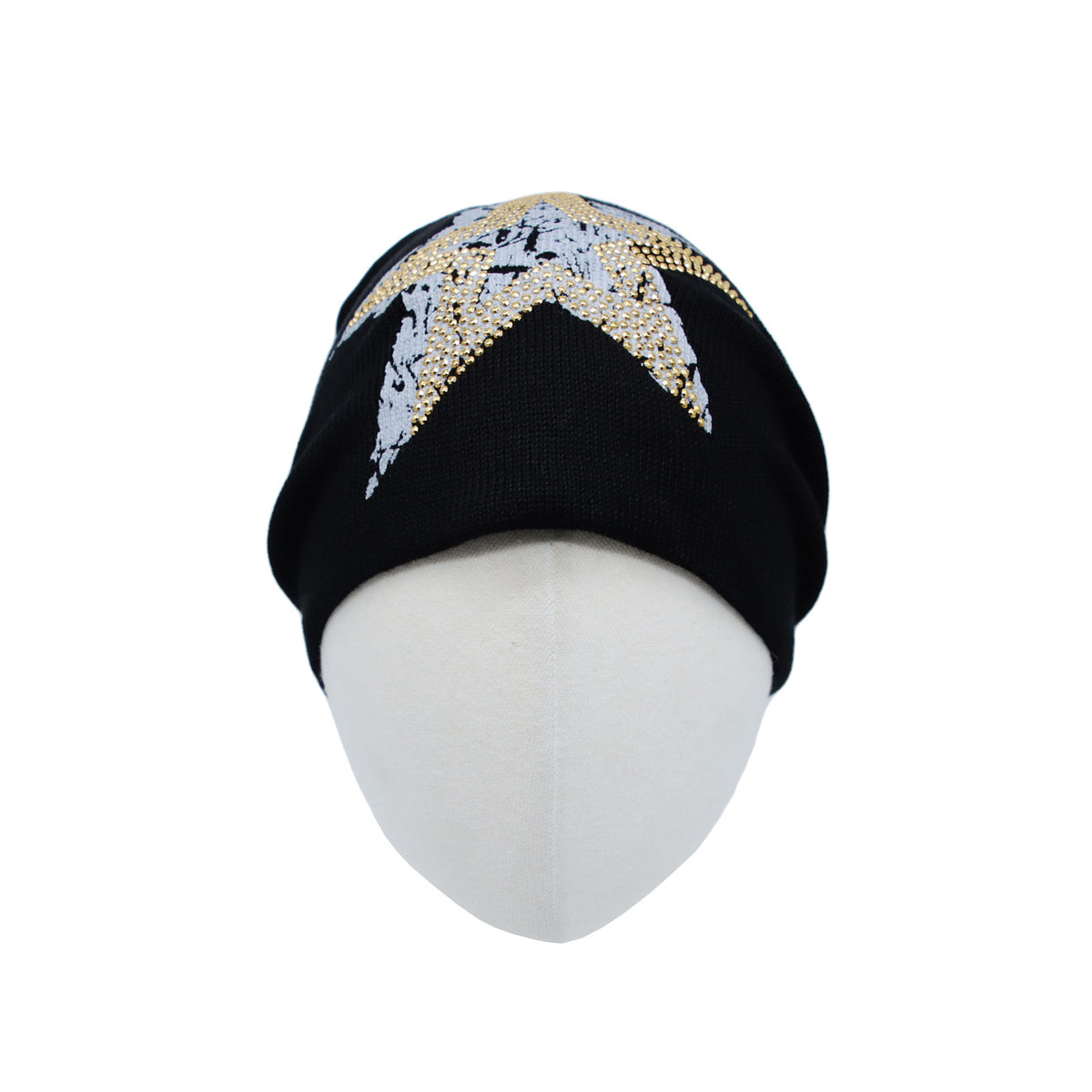 New Custom Designed Ivory Slouchy Beanie with Blue & Gold Round Moon and Stars. Houghton Circle Patch Beanie with Pom - The Highlanders Shop main image 2