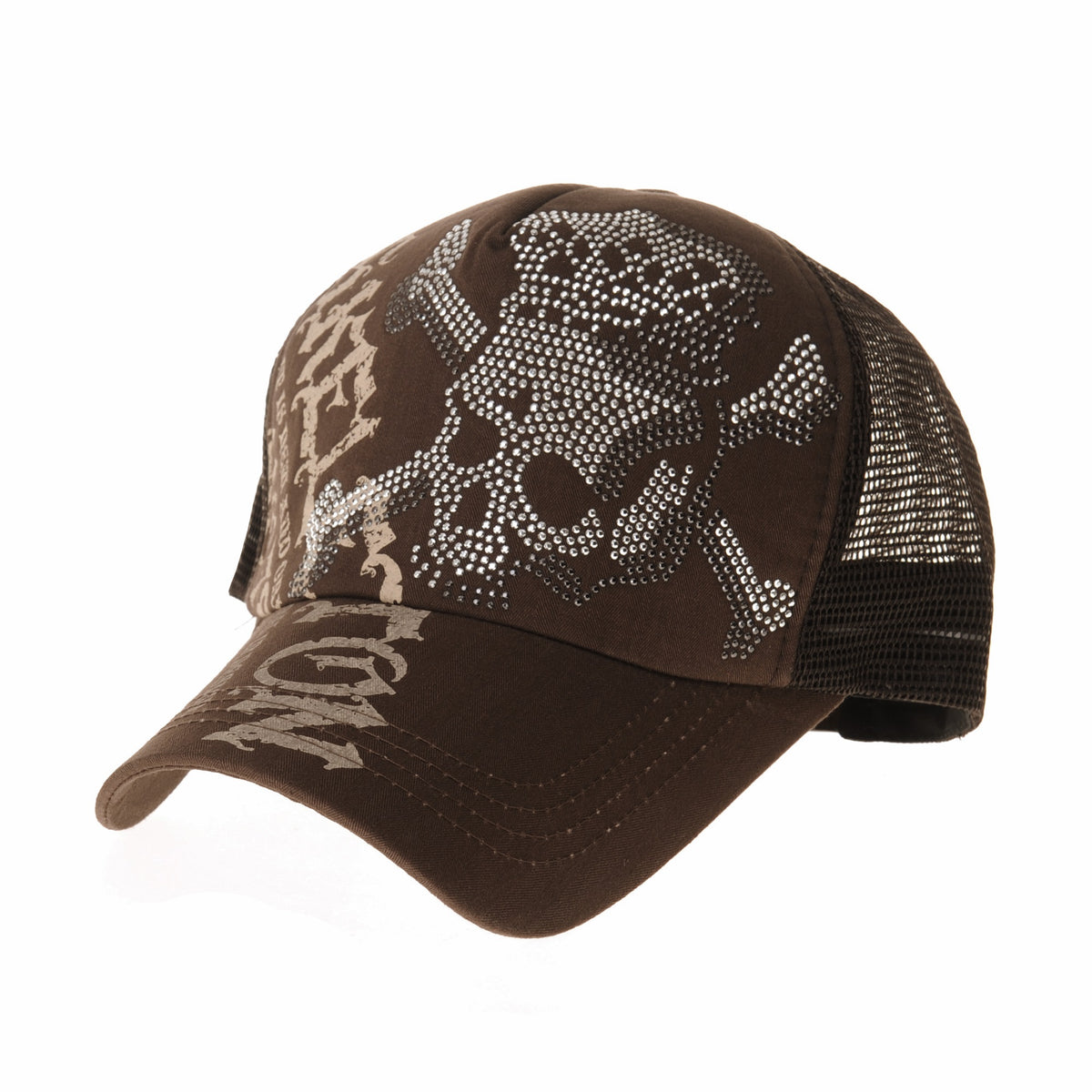 Meshed Baseball Cap Skull Rhinestones Trucker Hat – WITHMOONS