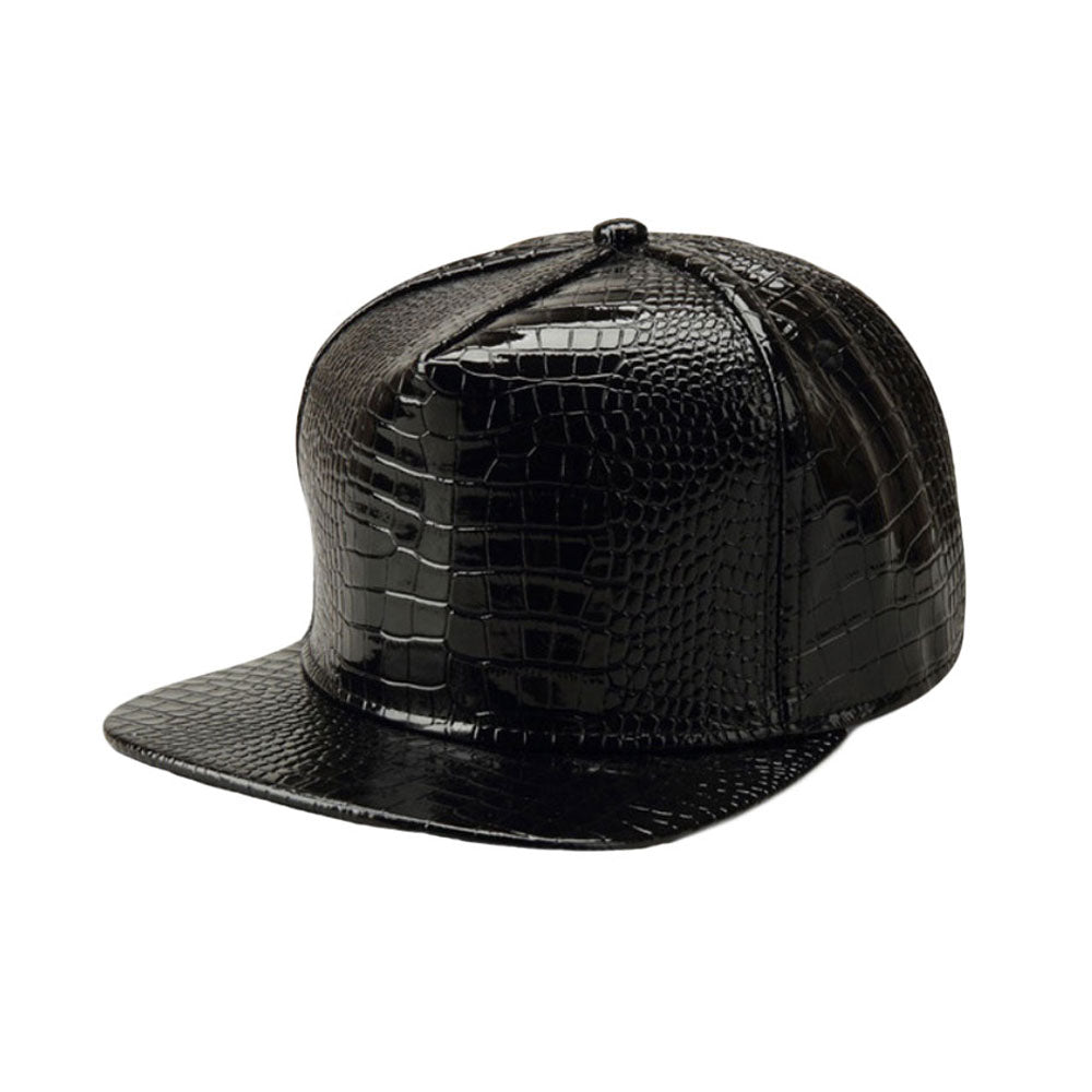 High Shine Crocodile Baseball Cap Flat Brim Snapback Hat