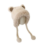 Fluffy Animal Ear Fleece Lining Earflap Cap Winter Knit Beanie Hat