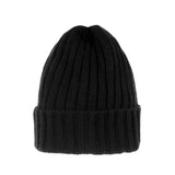 Wool Ribbed Knitted Beanie Hat Slouchy Bobble Pom