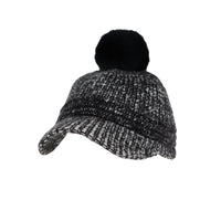 Knitted Women Winter Cap with Visor Brim Pom Beanie Soft Warm Ribbed Hat ACQ1442