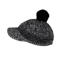 Knitted Women Winter Cap with Visor Brim Pom Beanie Soft Warm Ribbed Hat ACQ1442