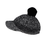 Knitted Women Winter Cap with Visor Brim Pom Beanie Soft Warm Ribbed Hat ACQ1442