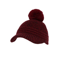Knitted Women Winter Cap with Visor Brim Pom Beanie Soft Warm Ribbed Hat ACQ1442