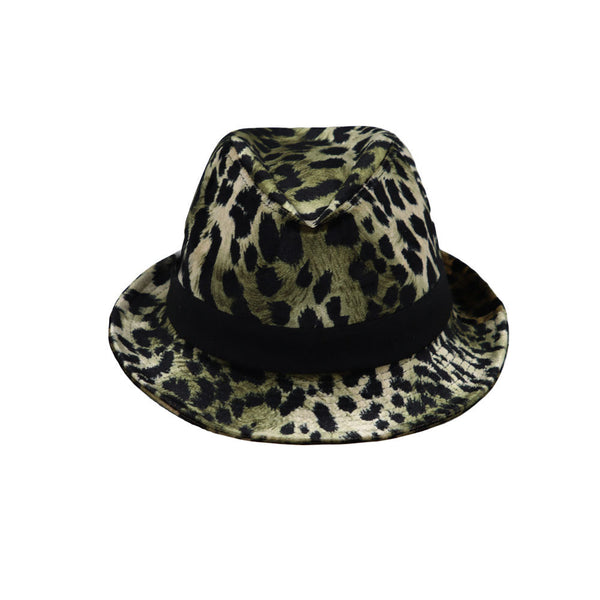 Unisex Leopard Fedora Hat Short Brim Trilby Banded