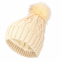 Fleece Twist Knit Pom Beanie Winter Hat Slouchy Cap
