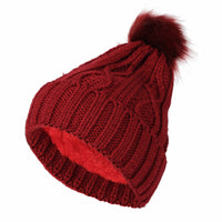Fleece Twist Knit Pom Beanie Winter Hat Slouchy Cap DZP0017