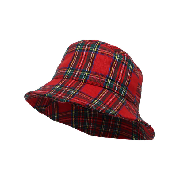 Polyester Plaid Tartan Bucket Fedora Hat Winter Check Cap