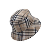 Cotton Plaid Bucket Hat Reversible Winter Check Cap HMB1380