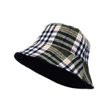 Cotton Plaid Bucket Hat Reversible Winter Check Cap HMB1380