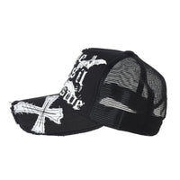 Baseball Cap Bats Cross Meshed Distressed Trucker Hat KR1644