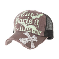 Baseball Cap Bats Cross Meshed Distressed Trucker Hat KR1644