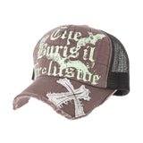 Baseball Cap Bats Cross Meshed Distressed Trucker Hat KR1644