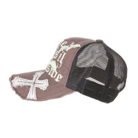Baseball Cap Bats Cross Meshed Distressed Trucker Hat KR1644