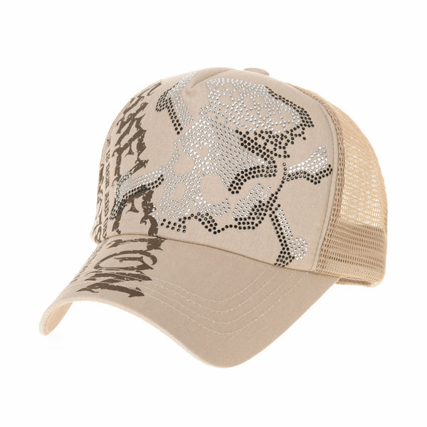 Meshed Baseball Cap Skull Rhinestones Trucker Hat
