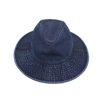 Denim Fedora Hat Plain Stitch Washed Short Wide Brim Panama Hat KR61009