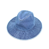 Denim Fedora Hat Plain Stitch Washed Short Wide Brim Panama Hat KR61009
