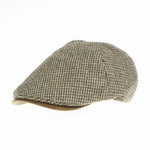 Winter Tweed Houndstooth Newsboy Hat Faux Leather Brim Flat Cap