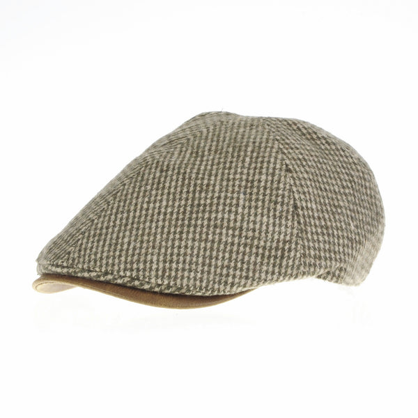 Winter Tweed Houndstooth Newsboy Hat Faux Leather Brim Flat Cap
