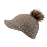 Women Ribbed Visor Knit Pom Beanie Hat Winter Warm Cap