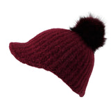 Women Ribbed Visor Knit Pom Beanie Hat Winter Warm Cap SLQ1252