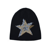 Cotton Knitted Beanie Hat Star Rhinestone Slouchy Skull Cap