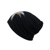 Cotton Knitted Beanie Hat Star Rhinestone Slouchy Skull Cap YT51353