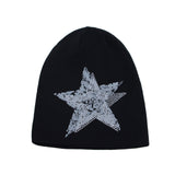 Cotton Knitted Beanie Hat Star Rhinestone Slouchy Skull Cap YT51353