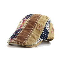 Mens Newsboy Flat Hat Cotton Patchwork Cabbie Catsby Buckle Adjustable Cap