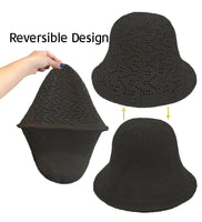 Reversible Crochet Bucket Hat Double Side Wear Summer Travel Beach Packable Fisherman Hat YZB0157