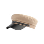 Womens Cotton Baker Boy Hat Newsboy Beret Cap PU Leather Visor Beret