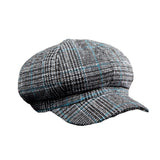 Check Cotton Octagonal Hat Newsboy Beret Cap Baker Boy Flat Cap