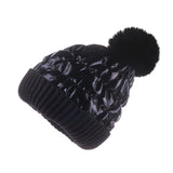 Women Winter Pom Puffer Beanie Metallic Down Fleece Knit Hat Slouchy YZP0255
