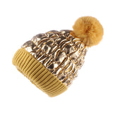 Women Winter Pom Puffer Beanie Metallic Down Fleece Knit Hat Slouchy YZP0255