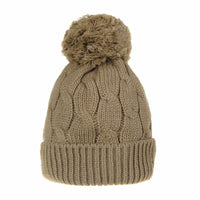 Knitted Twisted Cable Bobble Pom Beanie Hat Slouchy
