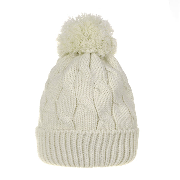 Knitted Twisted Cable Bobble Pom Beanie Hat Slouchy AC5474
