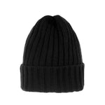 Wool Ribbed Knitted Beanie Hat Slouchy Bobble Pom