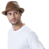 Fedora Hat Vintage Weathered Faux Leather Hat AC6387