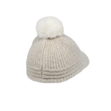 Knitted Women Winter Cap with Visor Brim Pom Beanie Soft Warm Ribbed Hat ACQ1442