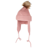 Ribbed Knit Beanie Velour Lining Hat Pom Earflaps Cap BZ70012