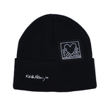 Knitted Beanie Hat Keith Haring Heart Patch Watch Cap