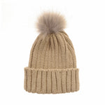 Trendy Ribbed Knitted Fur Pom Pom Beanie Hat Slouchy