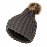 Trendy Ribbed Knitted Fur Pom Pom Beanie Hat Slouchy CR5146