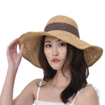 Women Floppy Flanging Straw Sun Hat Summer Beach Cap Wide Brim Ribbon