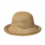 Women Flanging Straw Sun Hat Summer Bowler Beach Cap Roll Up Brim