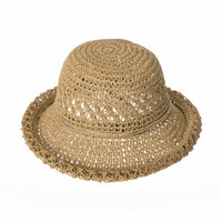 Women Flanging Straw Sun Hat Summer Bowler Beach Cap Roll Up Brim CR9981