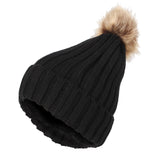 Fleece Ribbed Knit Pom Beanie Winter Hat Slouchy Cap