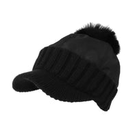 Winter Fleece Knit Visor Pom Beanie Hat Baseball Cap